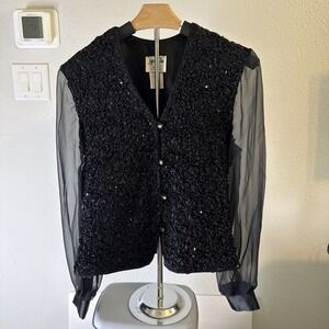 Jeffrey And Dara Evenings by Tom Barra Blouse Women's Button Down Sequin Size 10
